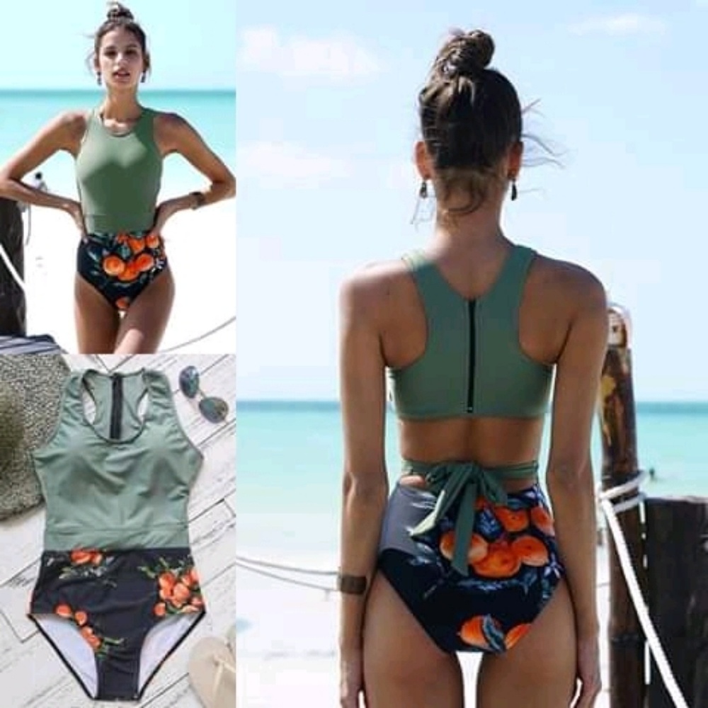 New Green Print Monokini Swimsuit